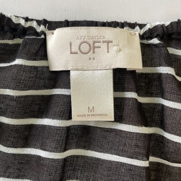 Ann Taylor Loft Blouse Size M Black White Striped 3/4 Sleeve Elastic Waist Top - Picture 6 of 12